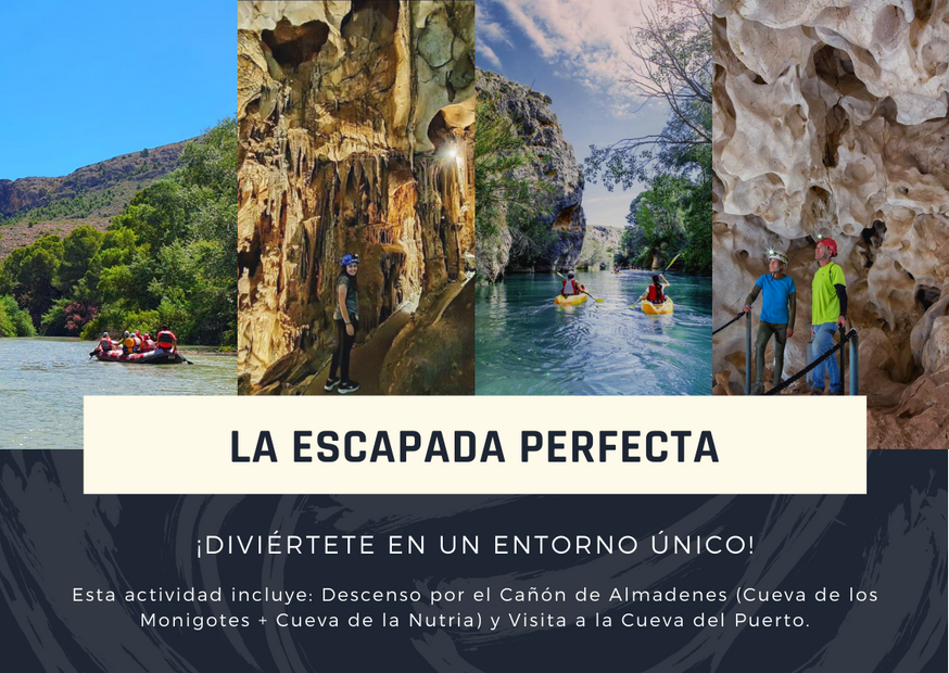 Paquete de actividades: descenso Cañón de Almadenes y Visita a la Cueva del Puerto. Multiaventura en Calasparra, Murcia.